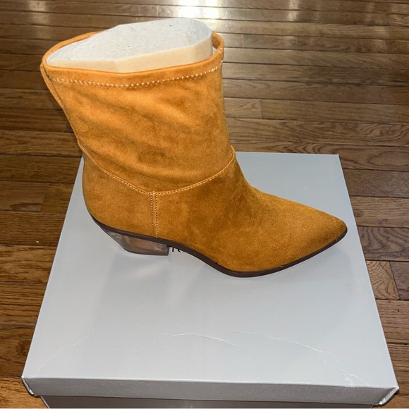 Franco Sarto Sammi Pointy Toe Booties Whiskey & Gold Tone Faux Suede Women’s 6 - Picture 8 of 13